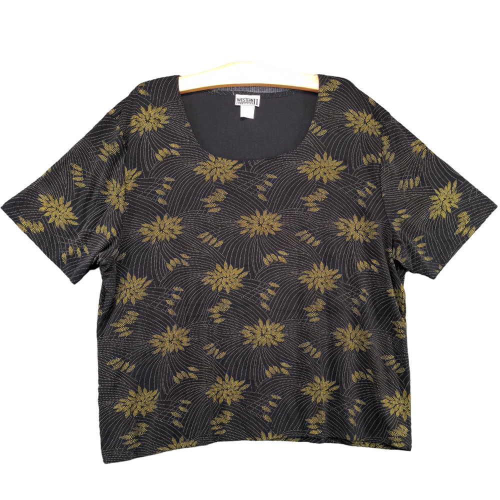 Western Connection II Women's Knit Top Black Yellow Plus Size 3X Short Sleeve
